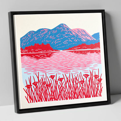 Vibrant Lake And Cobalt Fells lake district lake canvas wall art in black frame