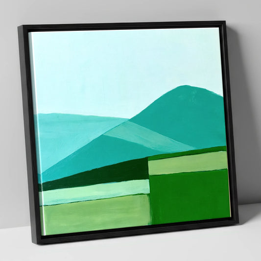 Modern Geometric Blencathra In Teal lake district fell canvas wall art in black frame