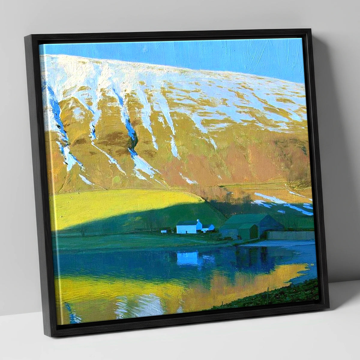 Sunlight On High Tove Snow Gullies lake district fell canvas wall art in black frame