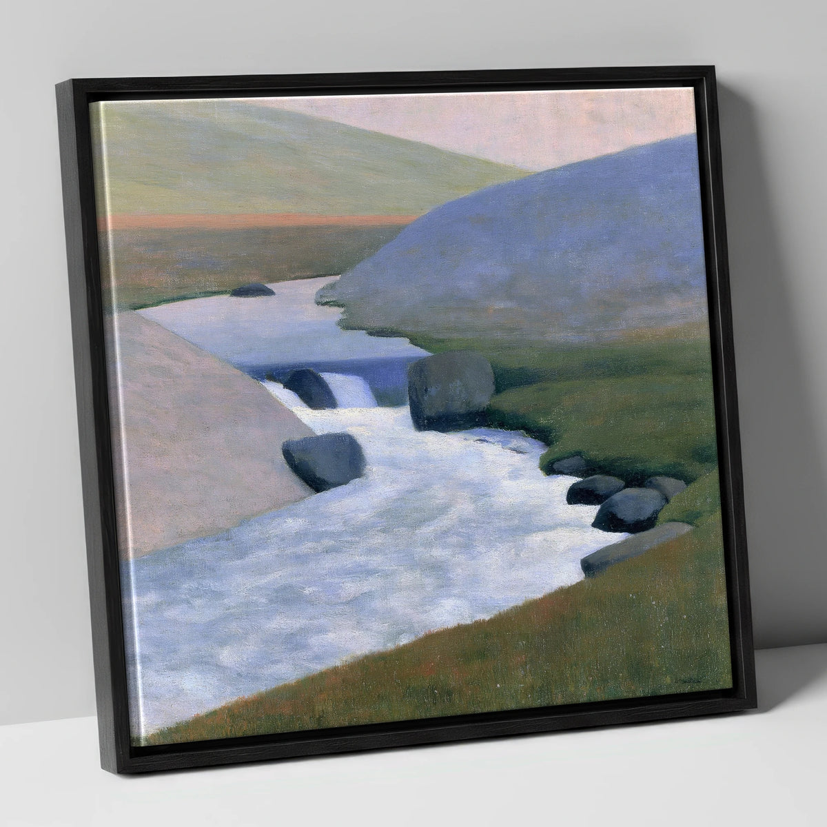 Rushing Beck in Pastel Fells lake district waterfall canvas wall art in black frame