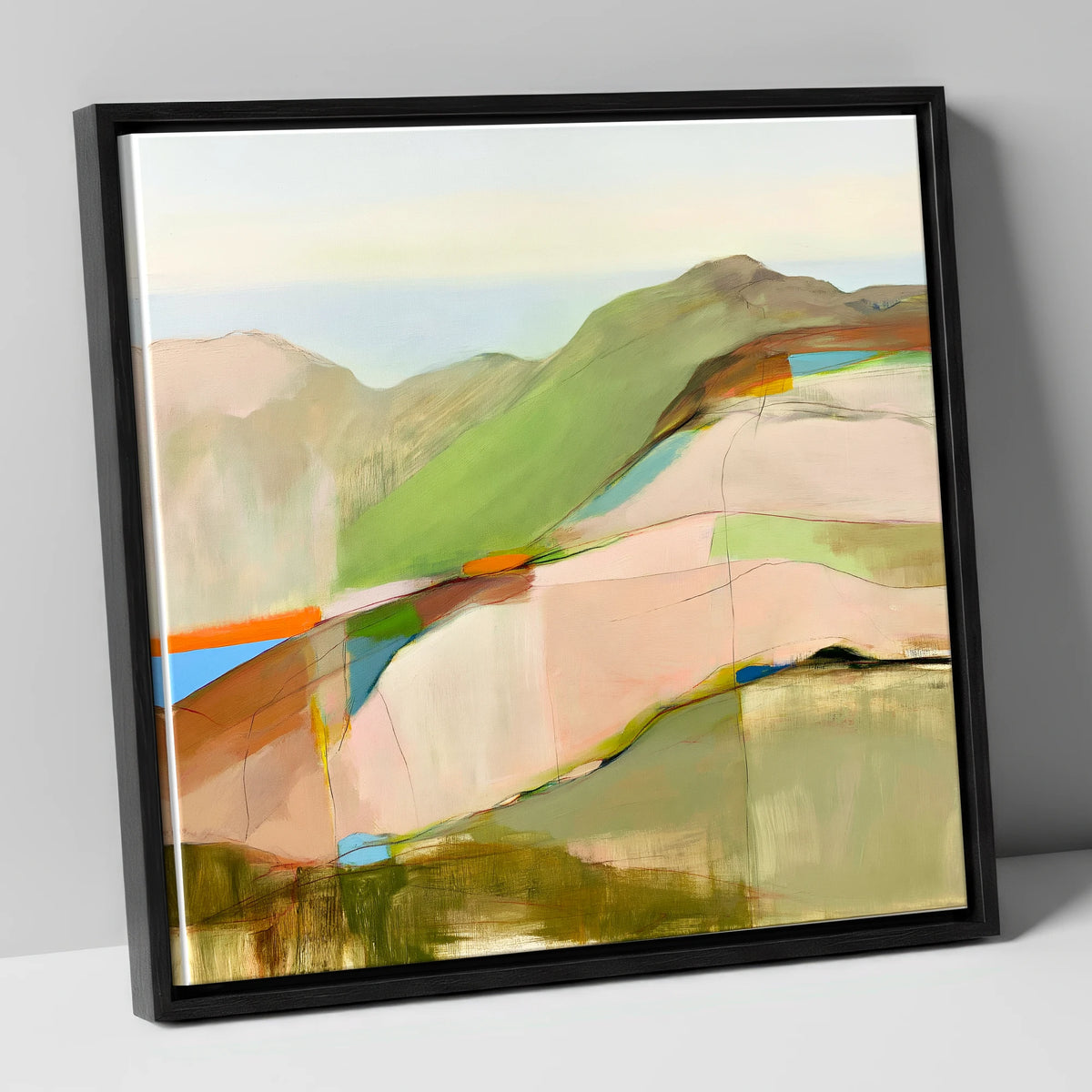 Contemporary Fell Summit View lake district fell canvas wall art in black frame
