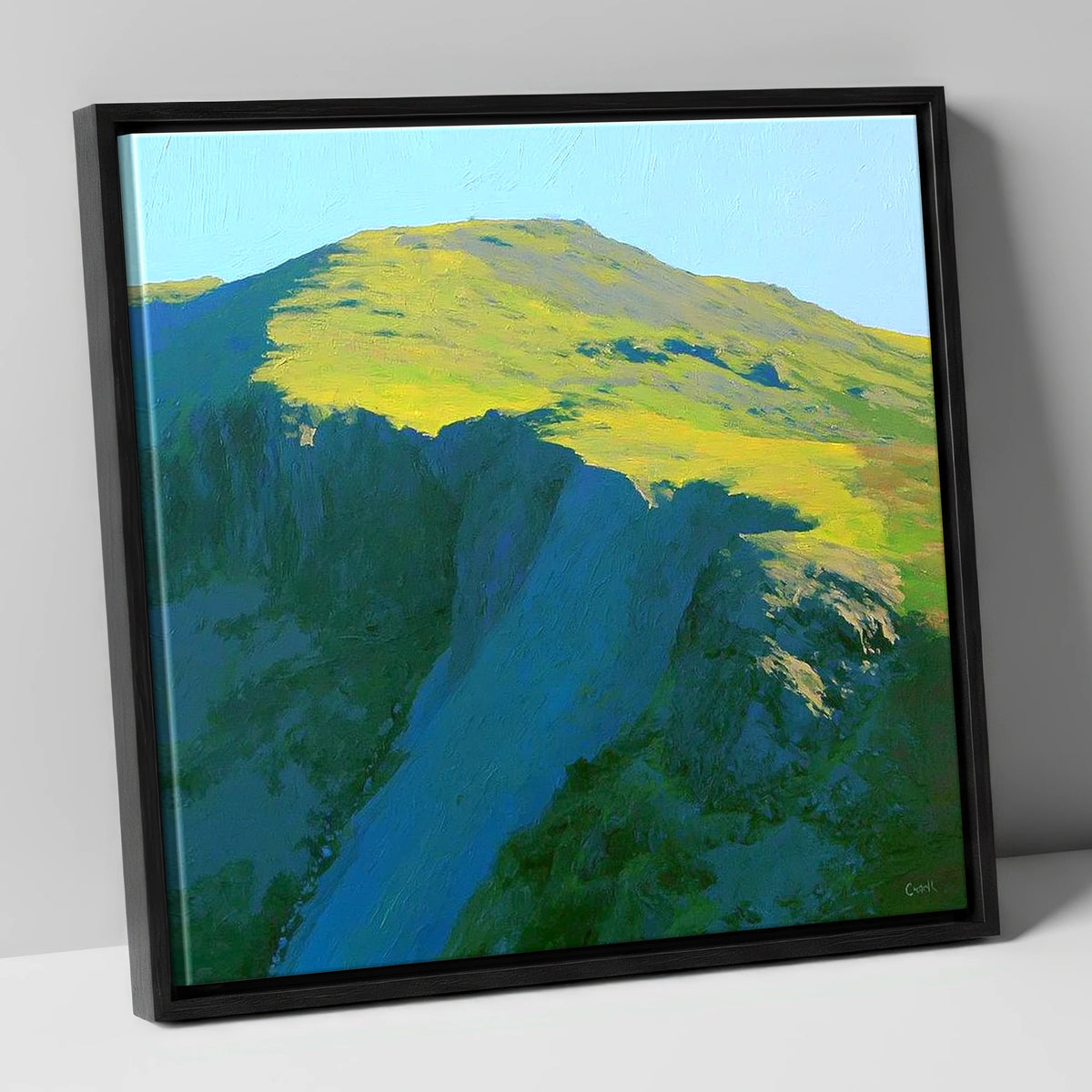 Pike of Blisco Sunlit Summit lake district fell canvas wall art in black frame
