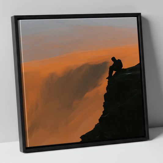 Blencathra Walker Silhouette in Amber lake district fell canvas wall art in black frame