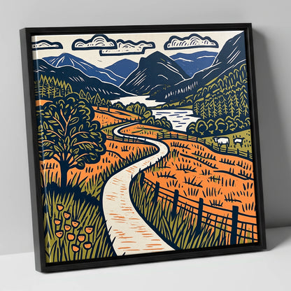 Terracotta Borrowdale Valley Path lake district valley canvas wall art in black frame