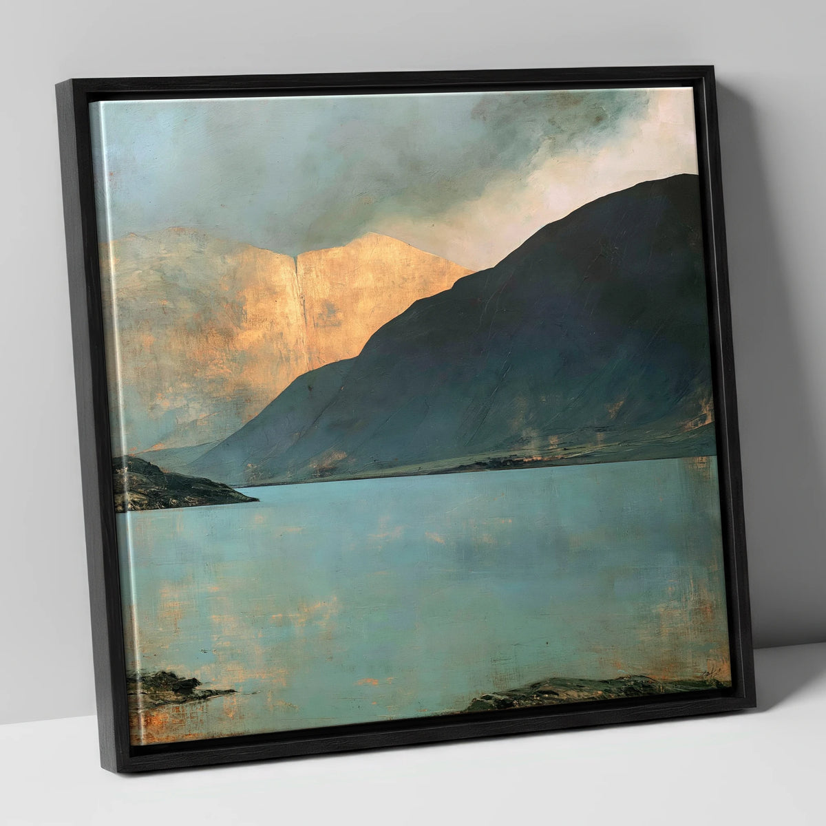 Golden Light On Wastwater Screes lake district lake canvas wall art in black frame
