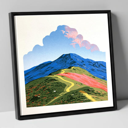 Yellow Path Over Rolling Fells lake district fell canvas wall art in black frame