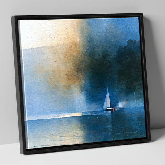 Lake Sailing in Stormy Light lake district walking canvas wall art in black frame