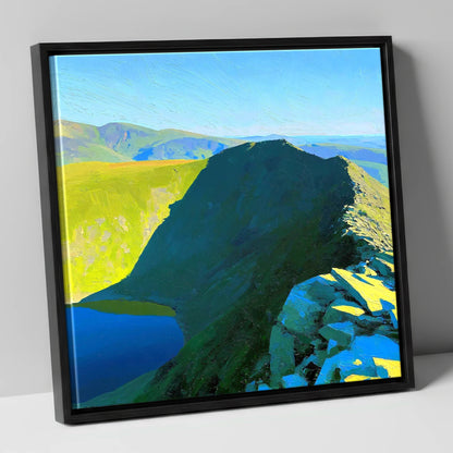 Sunlit Striding Edge on Helvellyn lake district walking canvas wall art in black frame