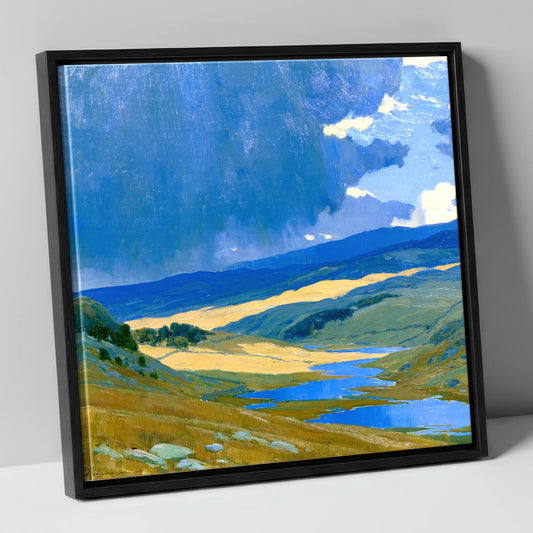 Storm Clouds Over Sunlit Fells lake district sky canvas wall art in black frame