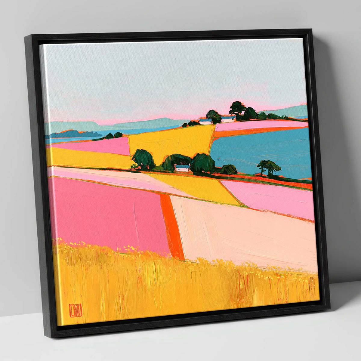 Vibrant Dale Patchwork Fields lake district valley canvas wall art in black frame