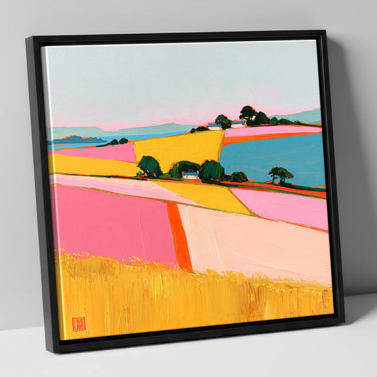 Vibrant Dale Patchwork Fields lake district valley canvas wall art in black frame