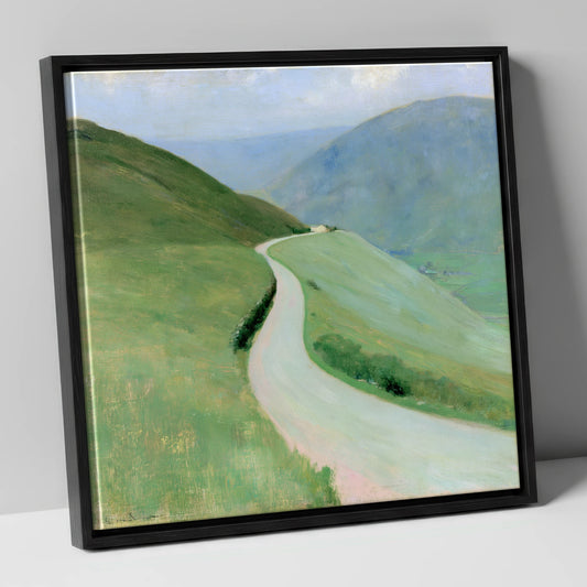 Winding Pass in Soft Greens lake district valley canvas wall art in black frame