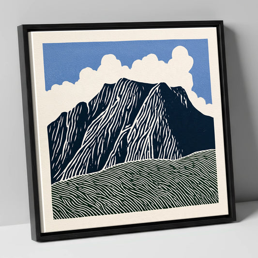 Graphic Scafell Pike Landscape lake district fell canvas wall art in black frame