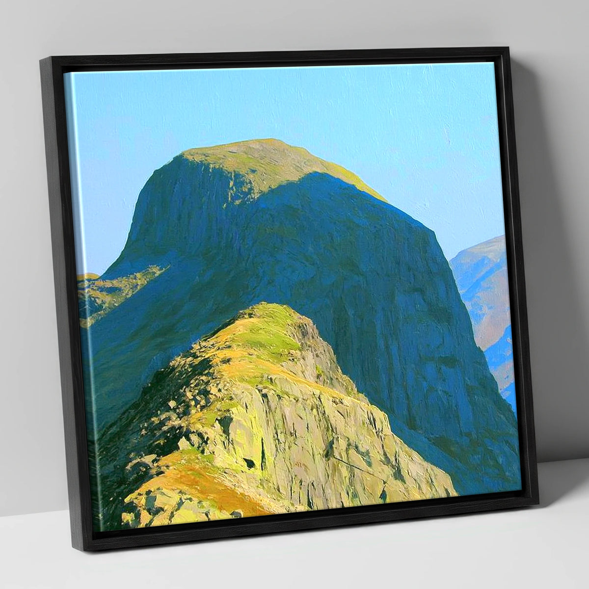 Sunlit Pike of Stickle Dome lake district fell canvas wall art in black frame