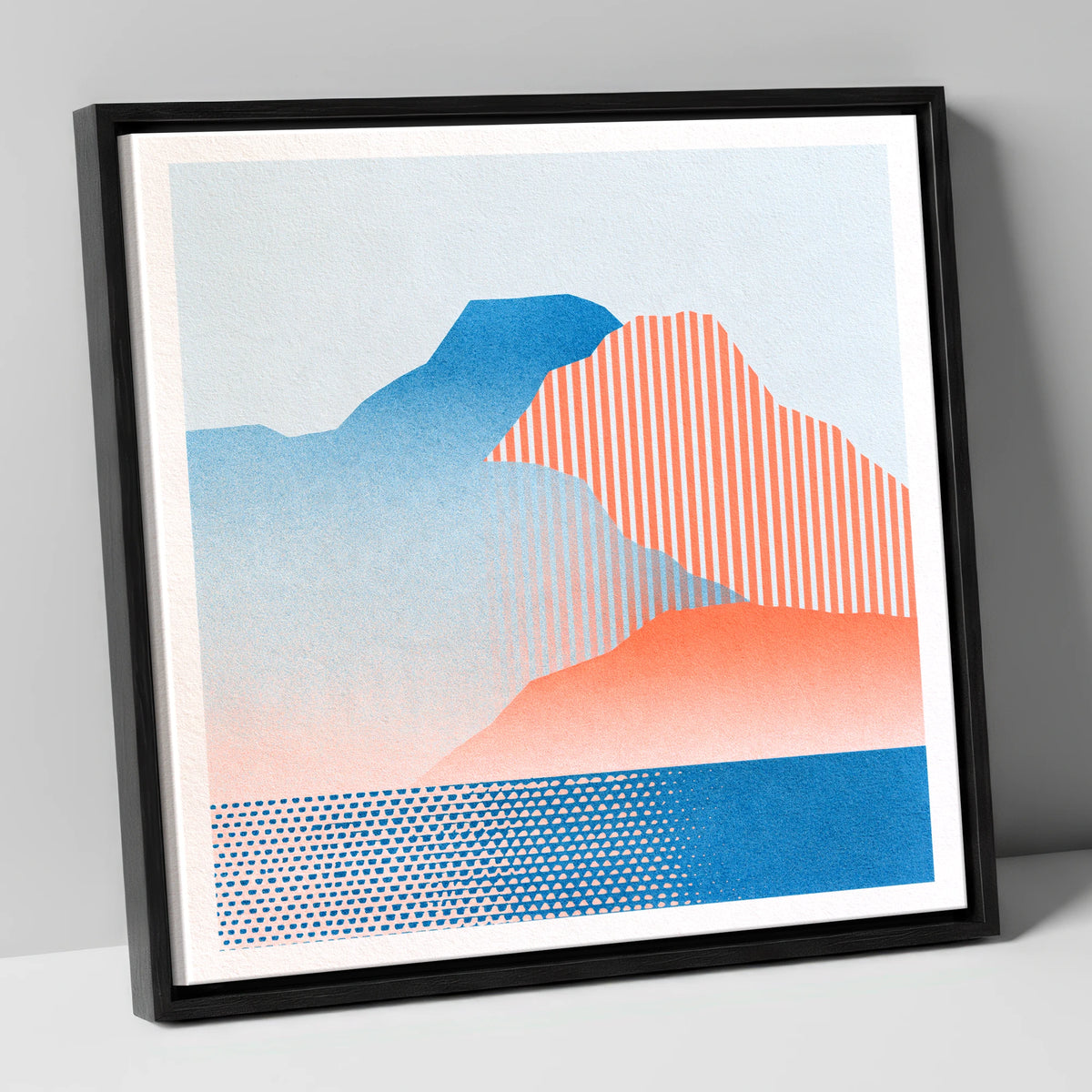 Geometric Great Gable In Coral lake district fell canvas wall art in black frame
