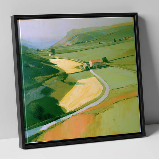 Valley Farm in Golden Light lake district valley canvas wall art in black frame