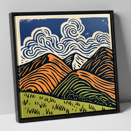 Rolling Fells Under Swirling Clouds lake district fell canvas wall art in black frame