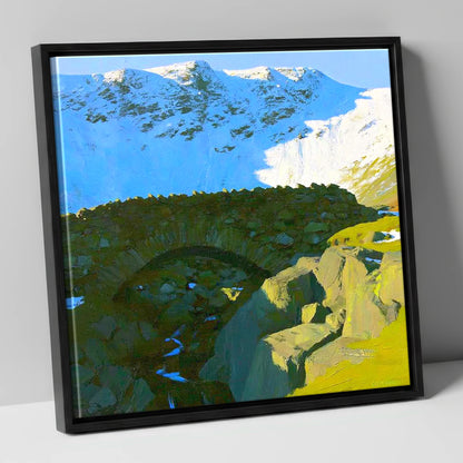 Allen Crags Winter Stone Bridge lake district fell canvas wall art in black frame