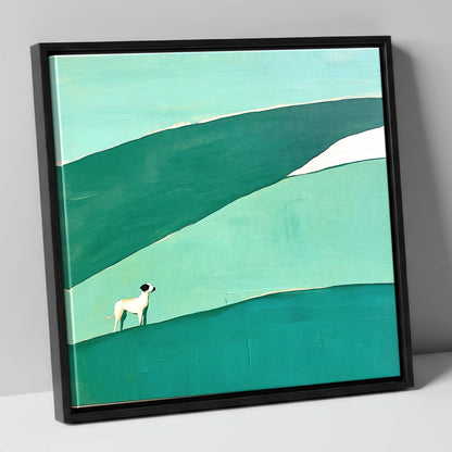 Minimalist Dog on Latrigg Summit gifts for dog walkers canvas wall art in black frame