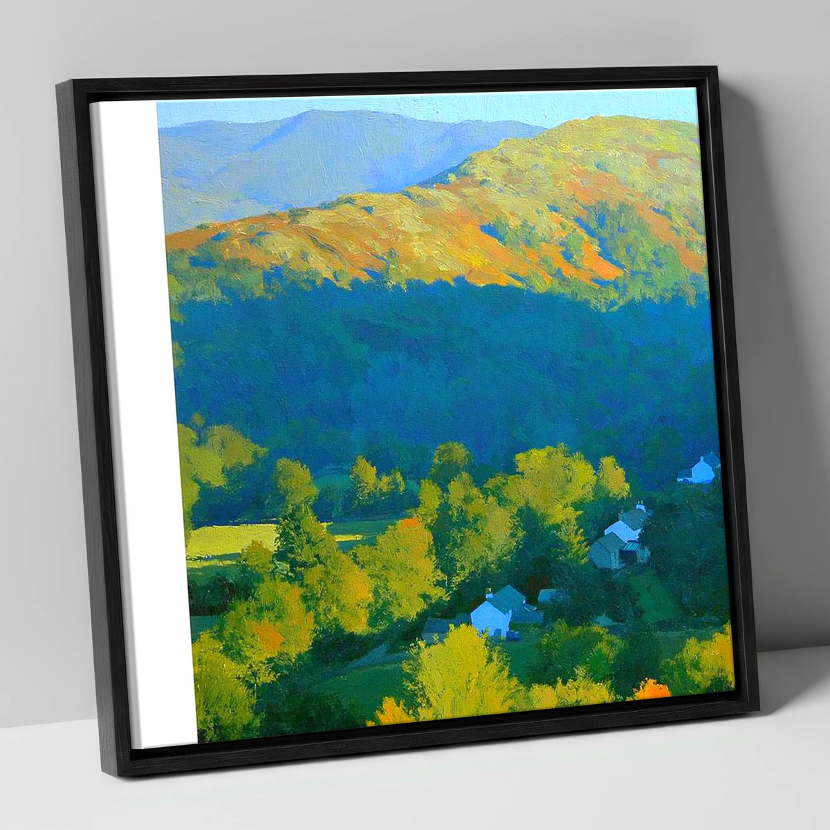 Sunlit Loughrigg Fell Ridge lake district fell canvas wall art in black frame