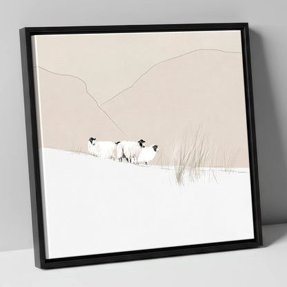 Herdwick Sheep on Minimalist Fell lake district wildlife canvas wall art in black frame