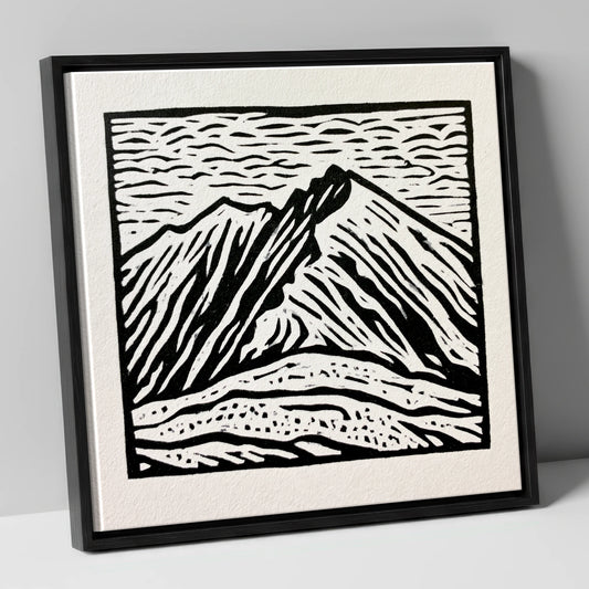 Monochrome Helvellyn Ridges lake district fell canvas wall art in black frame