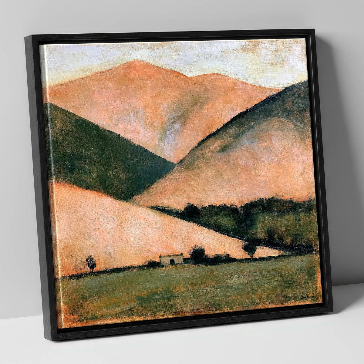 Golden Fells and Stone Bothy lake district sky canvas wall art in black frame