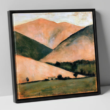 Golden Fells and Stone Bothy lake district sky canvas wall art in black frame