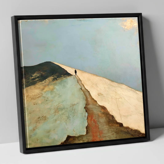 Silhouetted Walker on Striding Edge lake district walking canvas wall art in black frame