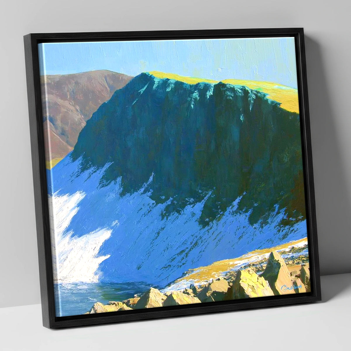 Winter Sunlight on Dow Crag lake district fell canvas wall art in black frame