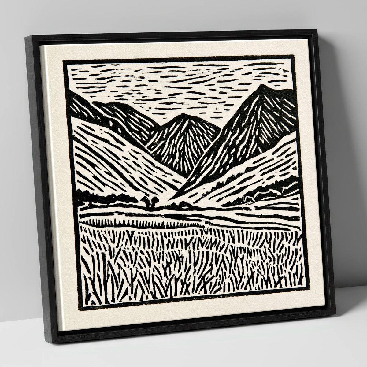 Black and White Borrowdale Fells lake district valley canvas wall art in black frame