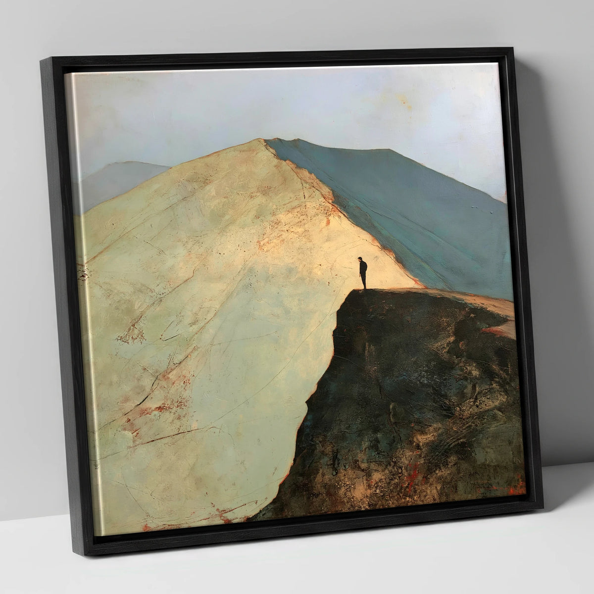 Walker on Striding Edge Helvellyn lake district walking canvas wall art in black frame