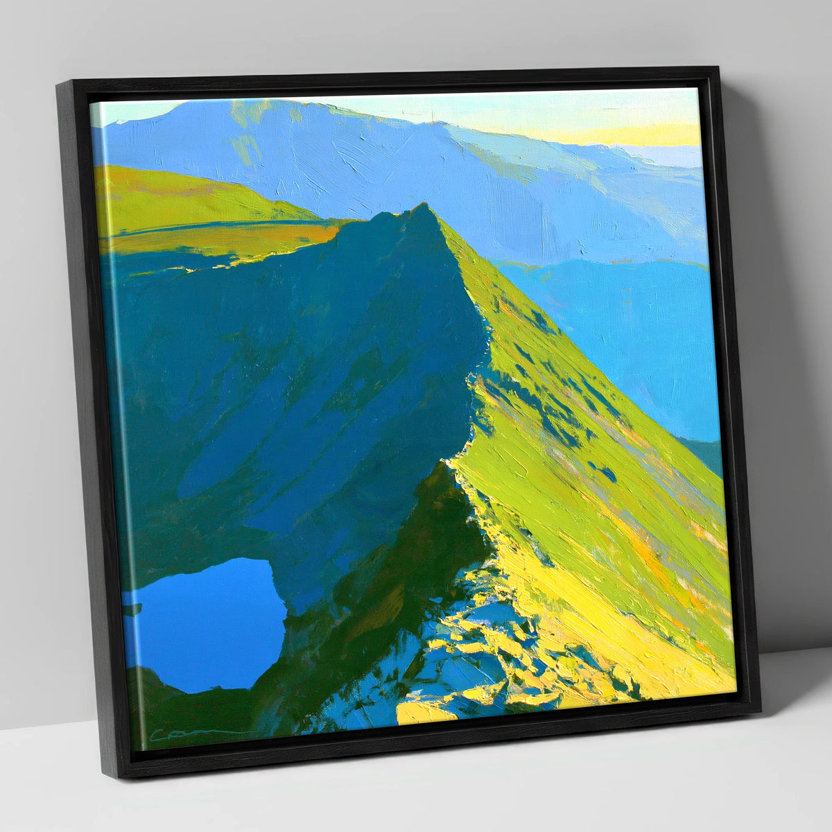 Dramatic Sunlight on Striding Edge lake district walking canvas wall art in black frame