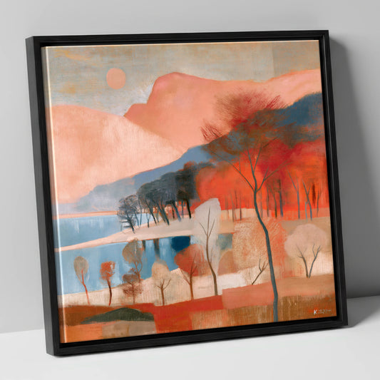 Terracotta Fells and Slate Lake lake district lake canvas wall art in black frame