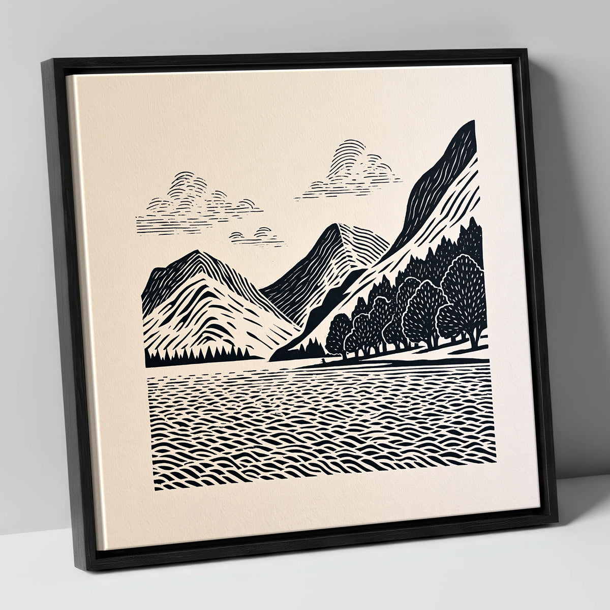 Striking Buttermere Fells and Lake lake district lake canvas wall art in black frame