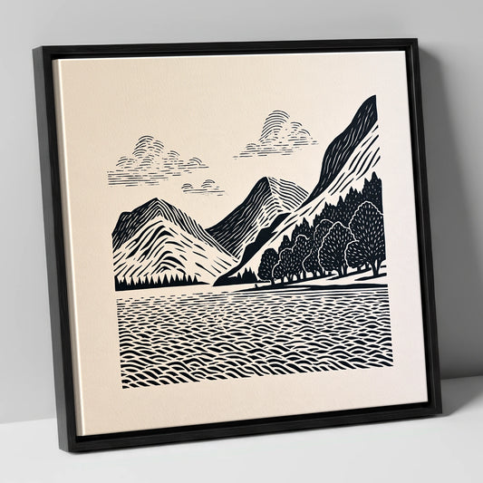 Striking Buttermere Fells and Lake lake district lake canvas wall art in black frame