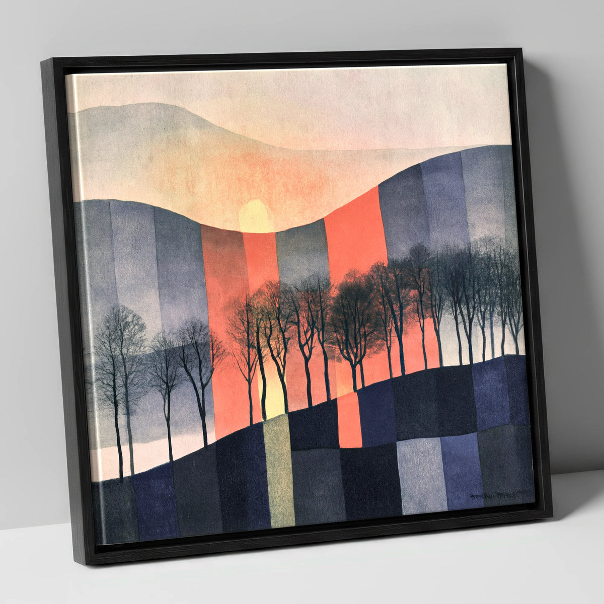 Abstract Sunset on Lakeland Fells lake district sky canvas wall art in black frame