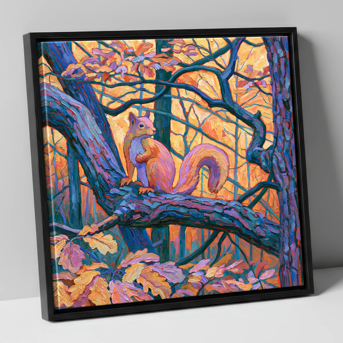 Lakeland Red Squirrel in Amber Light lake district wildlife canvas wall art in black frame