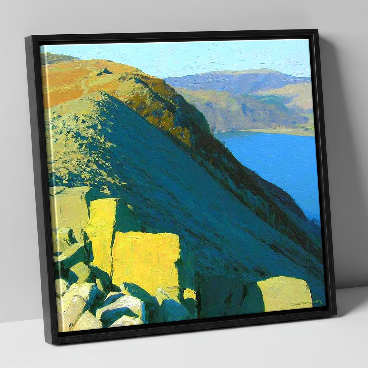Sunlight on St Sunday Crag lake district fell canvas wall art in black frame