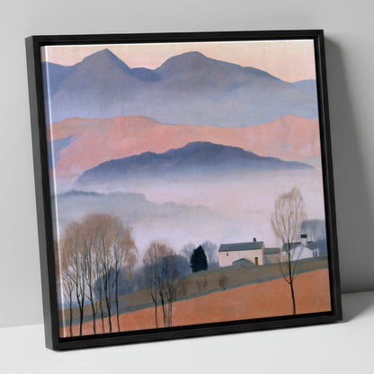 Pastel Fells and Morning Mist lake district sky canvas wall art in black frame