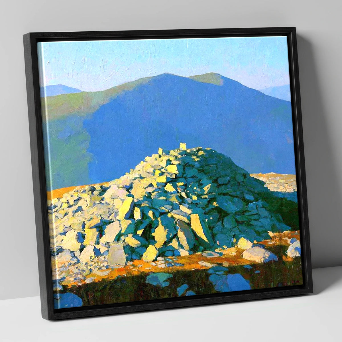 Sunlit Haycock Summit Cairn lake district fell canvas wall art in black frame
