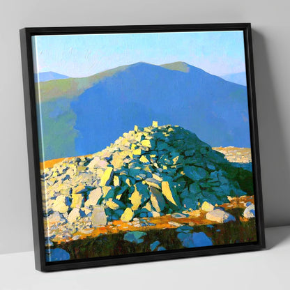 Sunlit Haycock Summit Cairn lake district fell canvas wall art in black frame