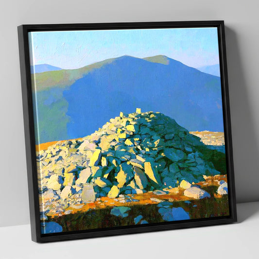 Sunlit Haycock Summit Cairn lake district fell canvas wall art in black frame