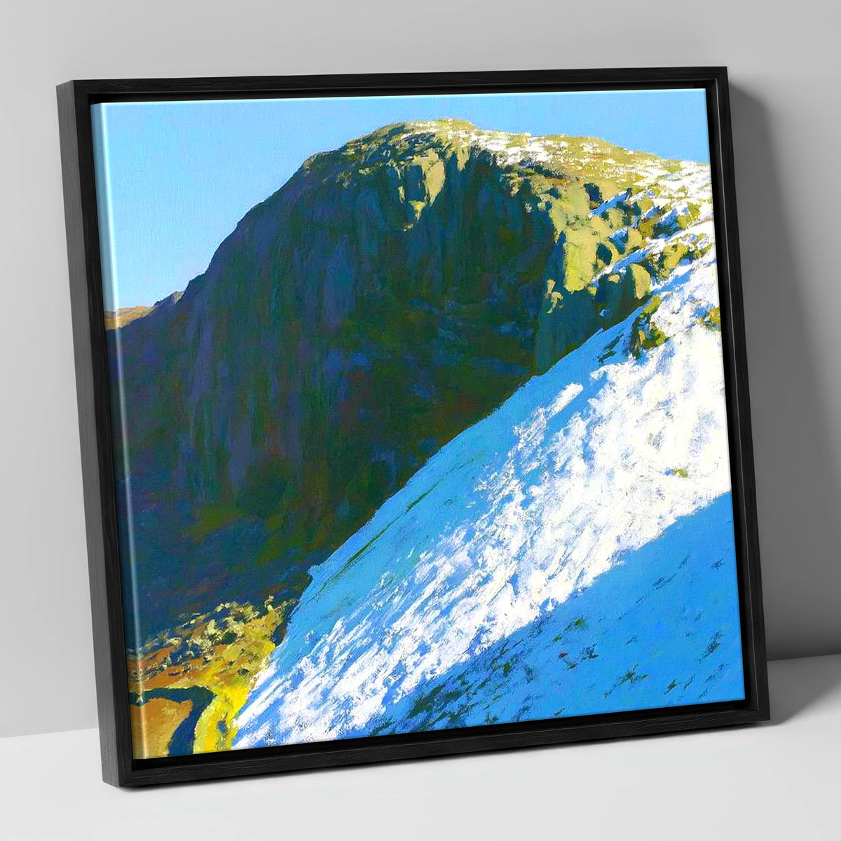 Winter Snow On Sergeant's Crag lake district fell canvas wall art in black frame