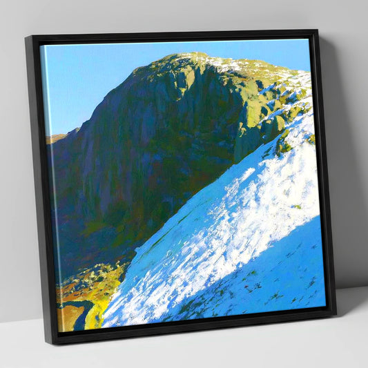 Winter Snow On Sergeant's Crag lake district fell canvas wall art in black frame