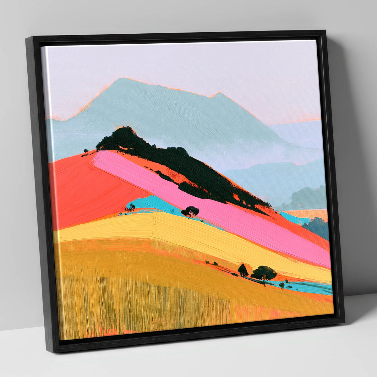 Vibrant Pink Mountain Ridge lake district fell canvas wall art in black frame