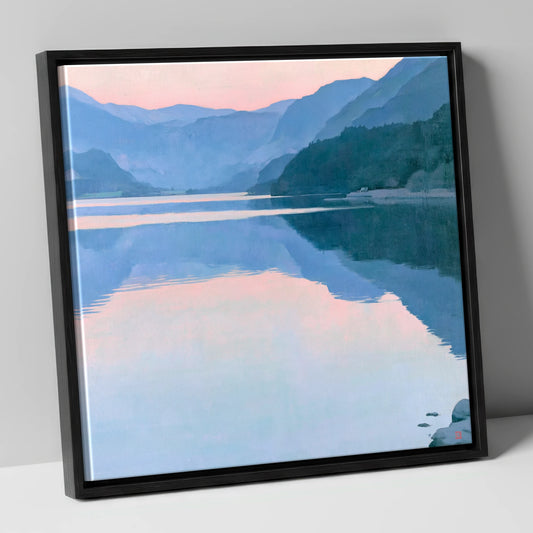 Mirrored Lake at Pastel Dawn lake district lake canvas wall art in black frame