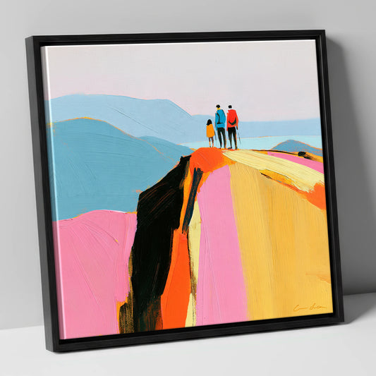Colourful Fell Top Walkers lake district fell canvas wall art in black frame