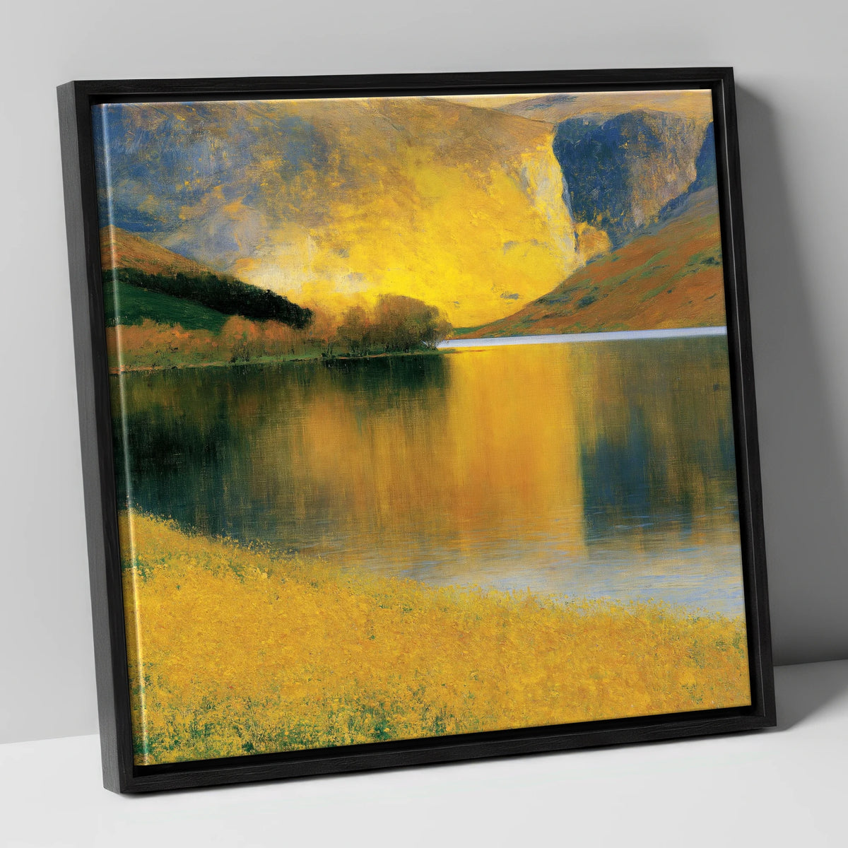 Luminous Fells by the Lake lake district lake canvas wall art in black frame