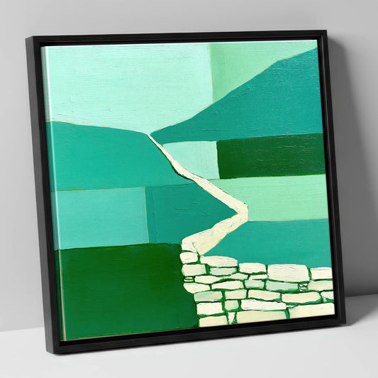 Drystone Wall in Emerald Valley lake district valley canvas wall art in black frame